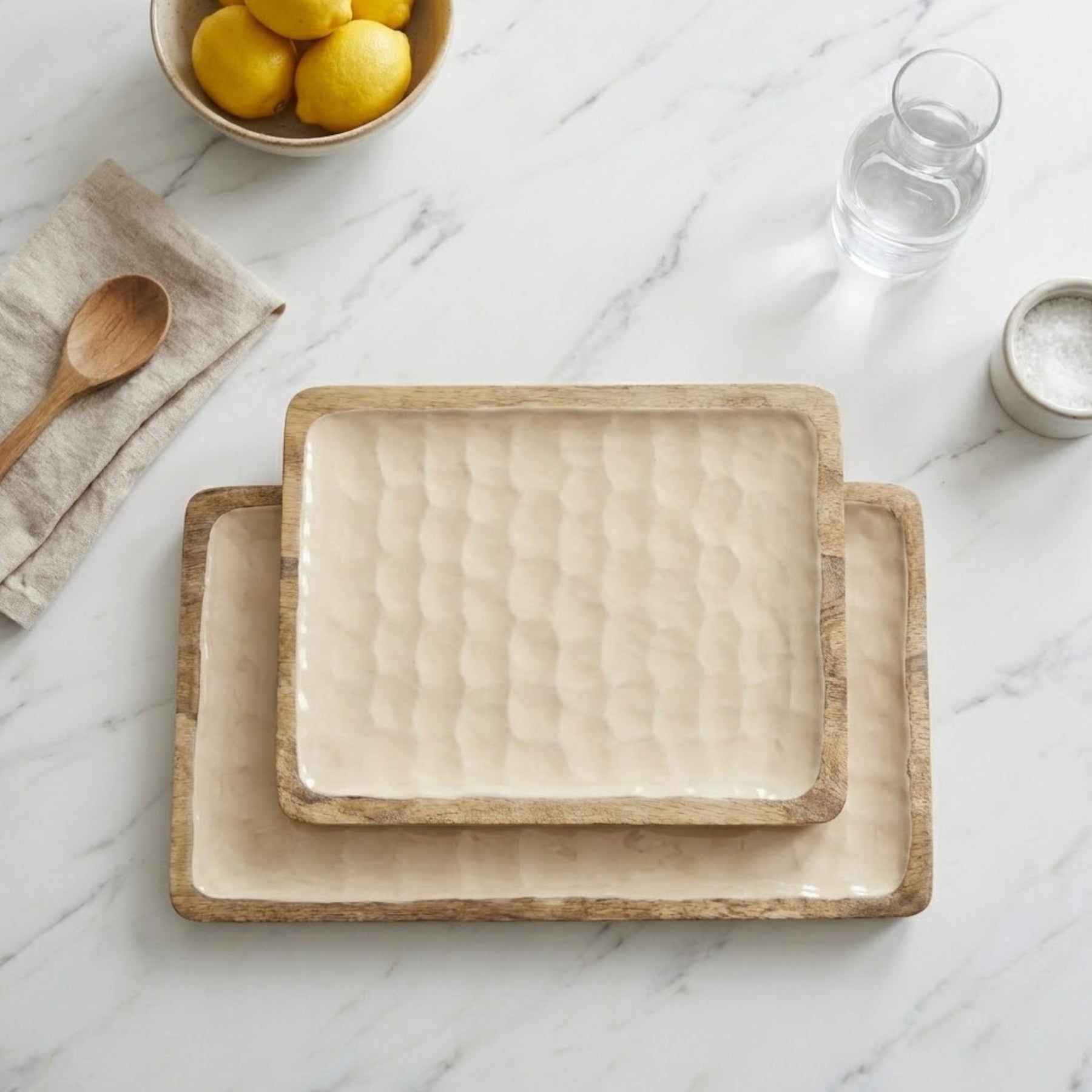 Mango Shell Wooden Serving Plate Duo