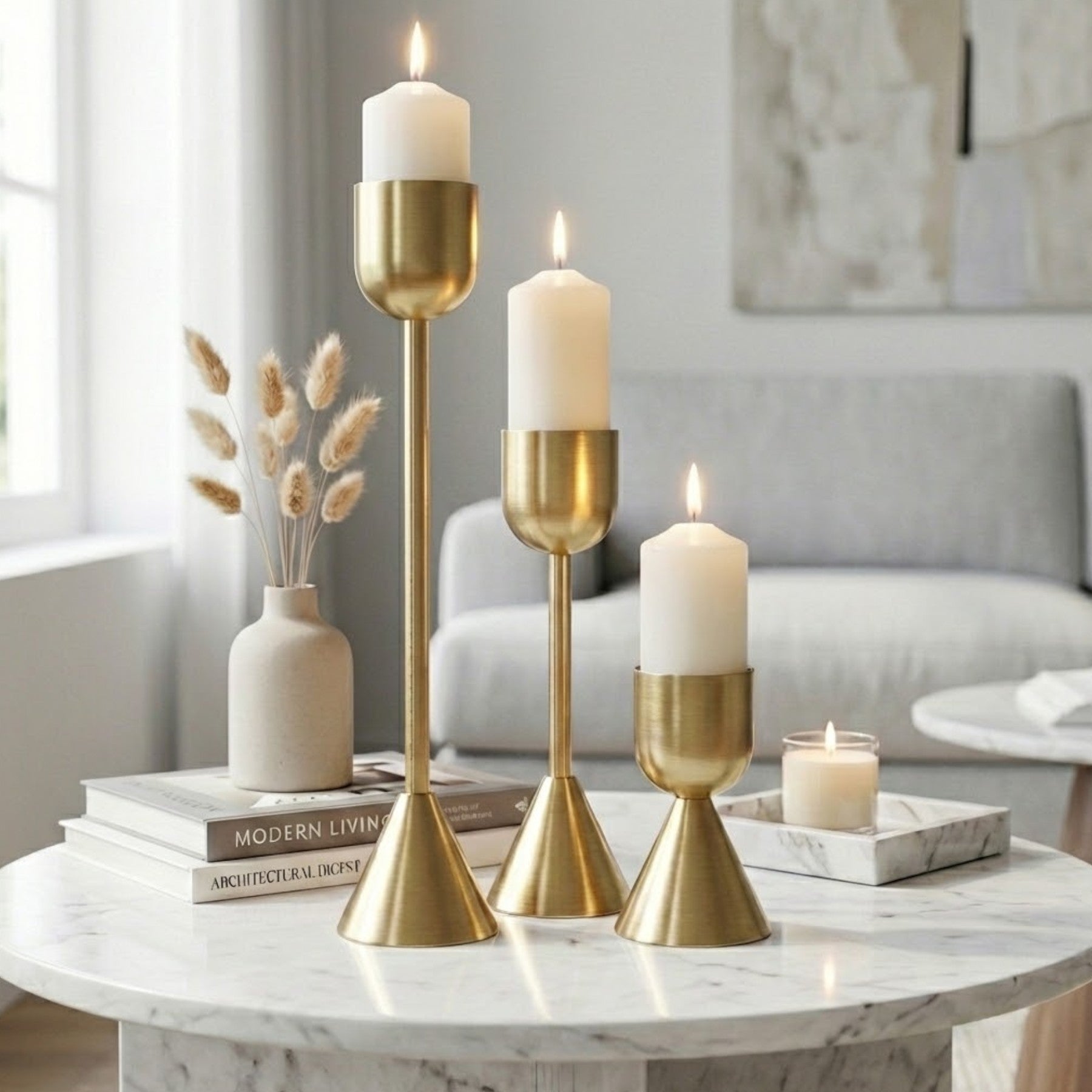Relica Trio Metal Gold Plated Candle Holders