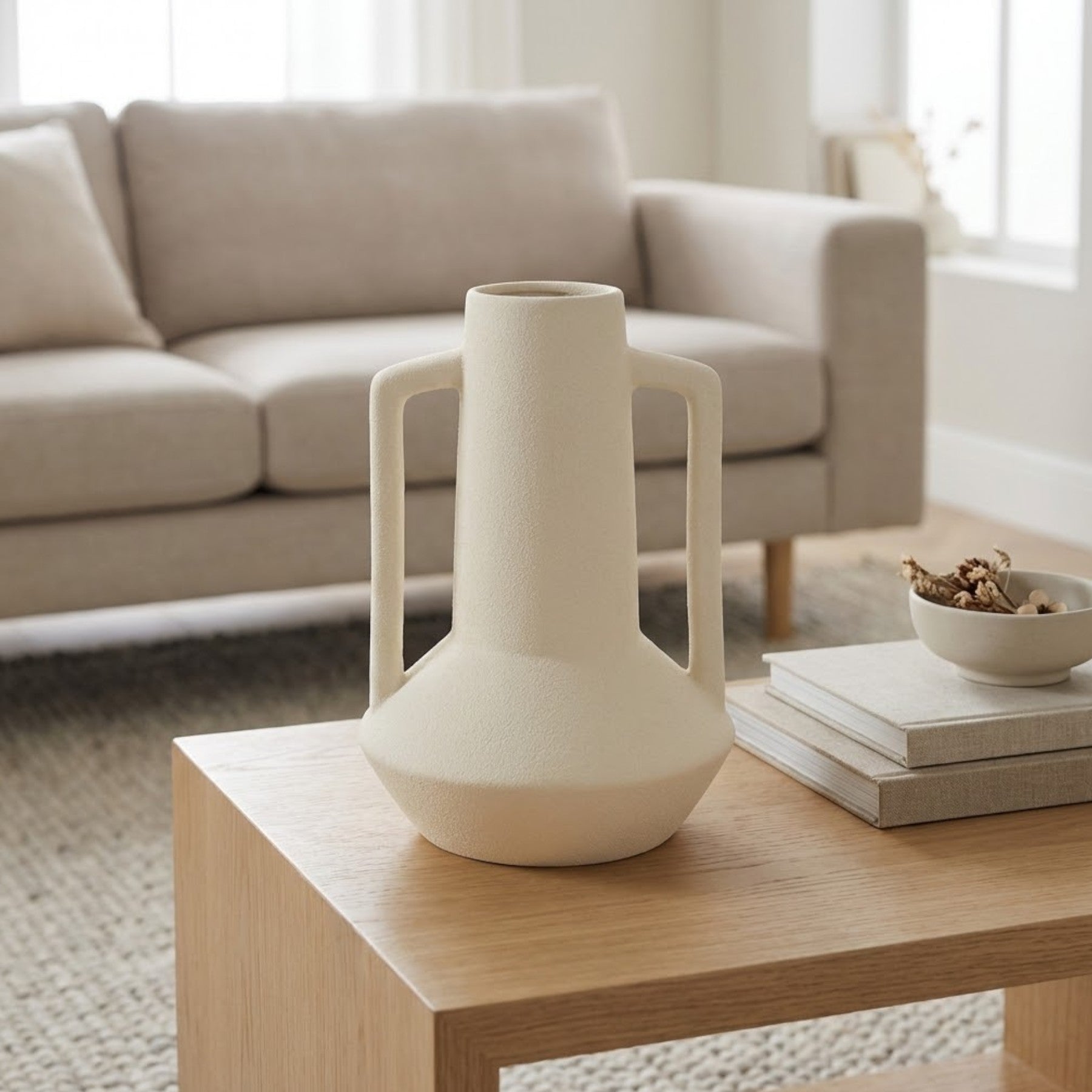 Duo Handle Vanilla White Vase