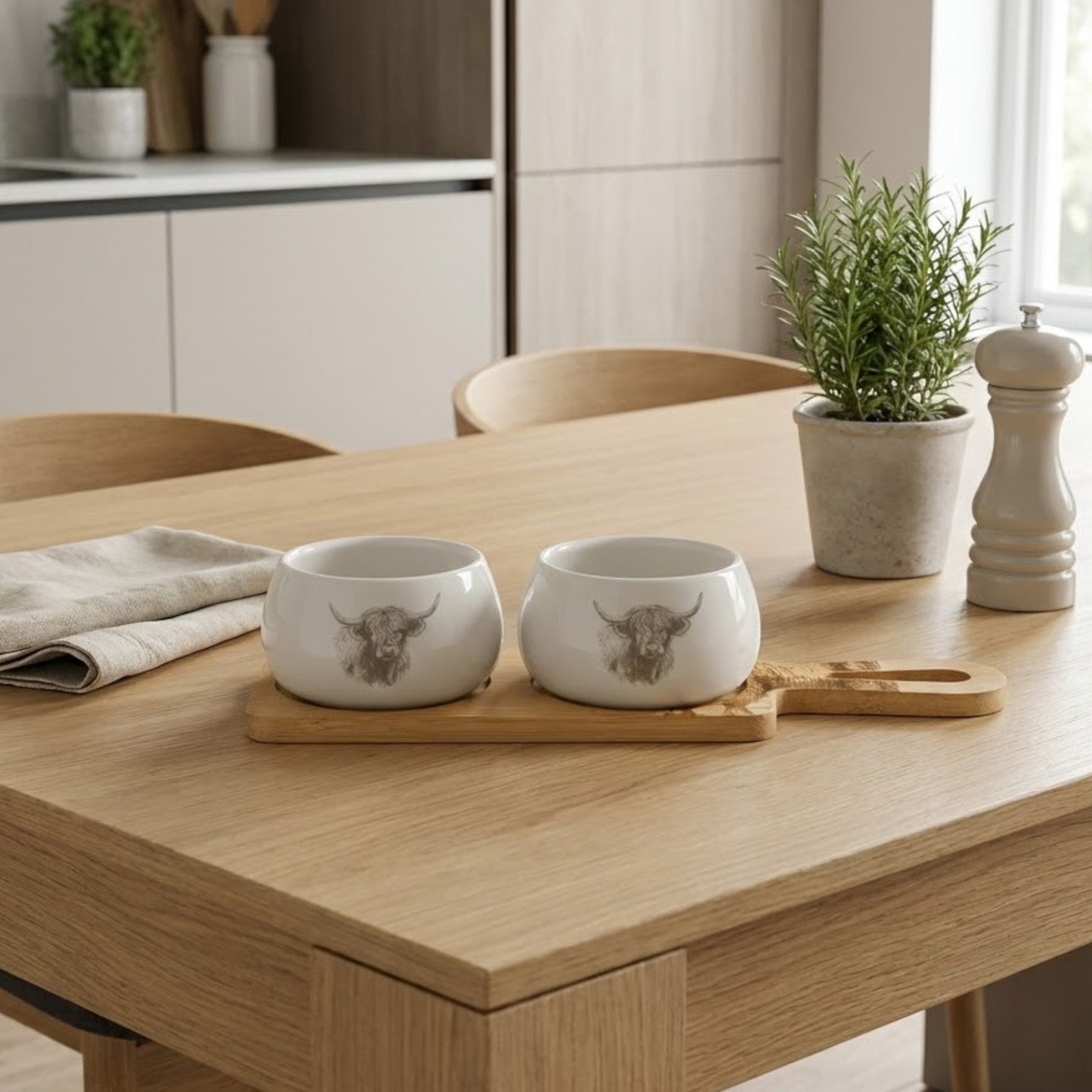 Duo Highland Cow Dip Bowl Tray Set