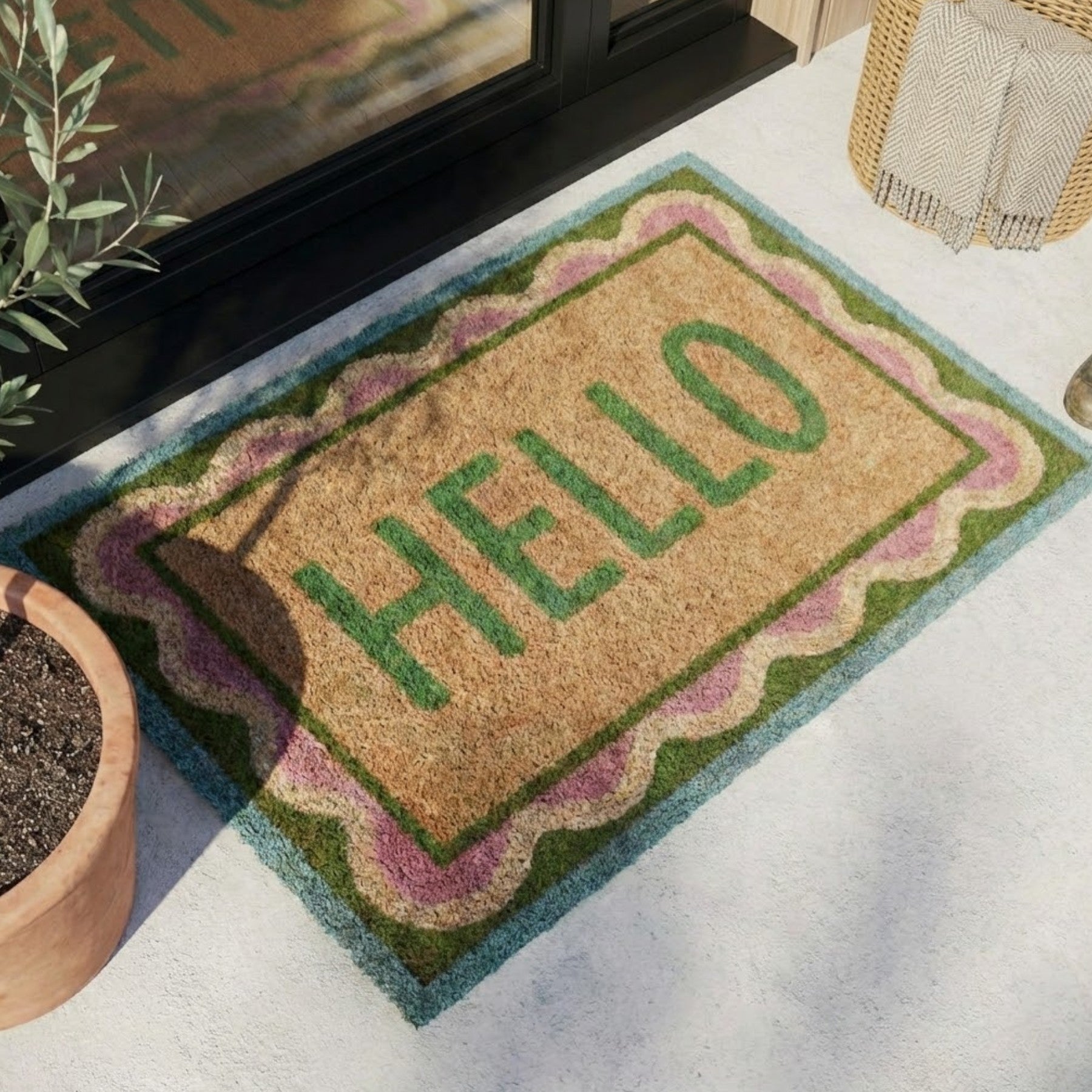 Hello Scallop Printed Coir Doormat
