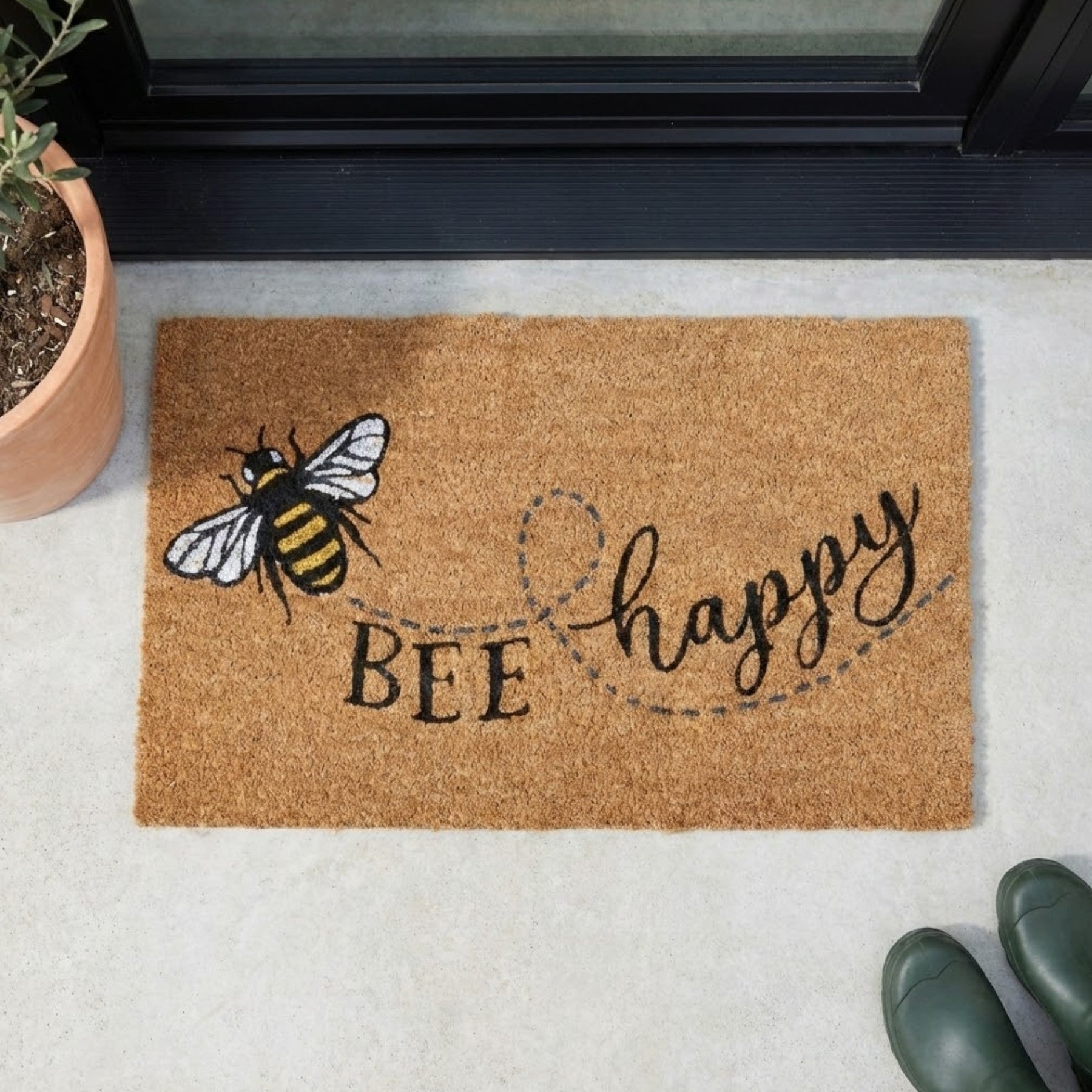 Bumble Bee Happy Printed Coir Doormat