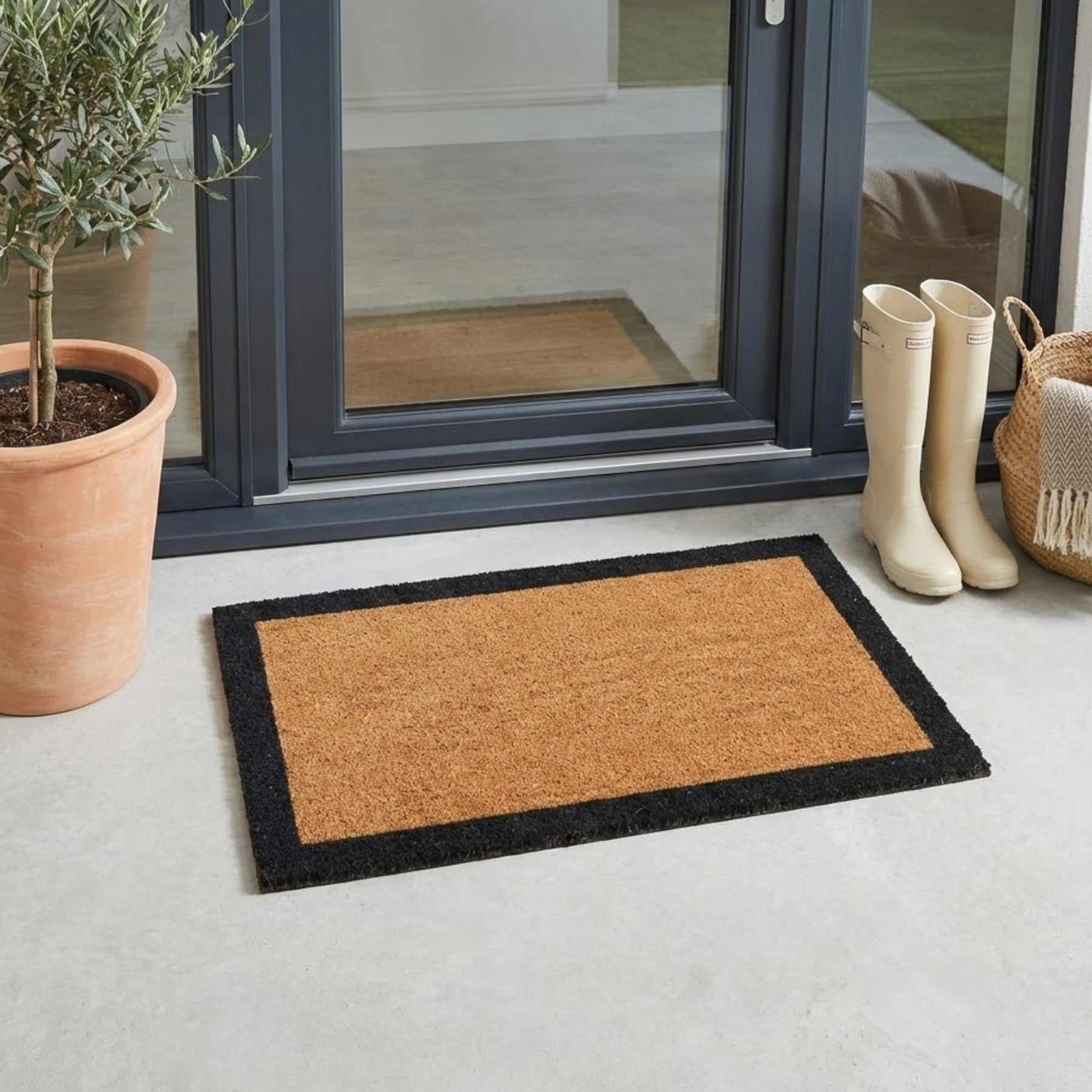 Hotel Black Border Printer Coir Doormat