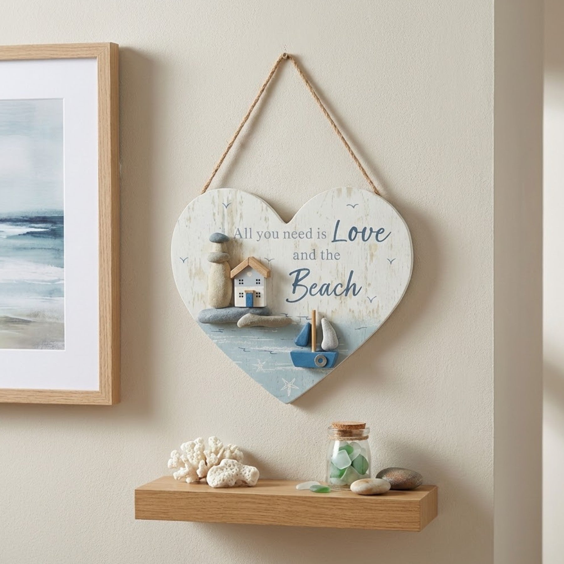Hanging Wooden Coastal Heart Beach