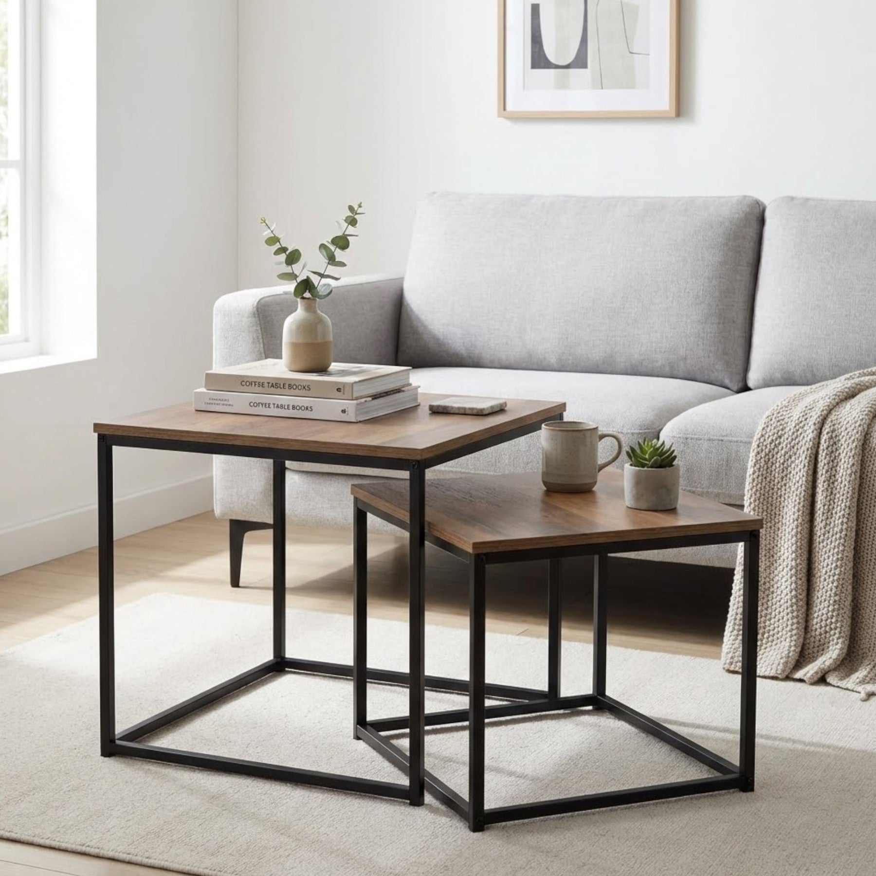 Duo Relica Square Real Wood Nesting Tables