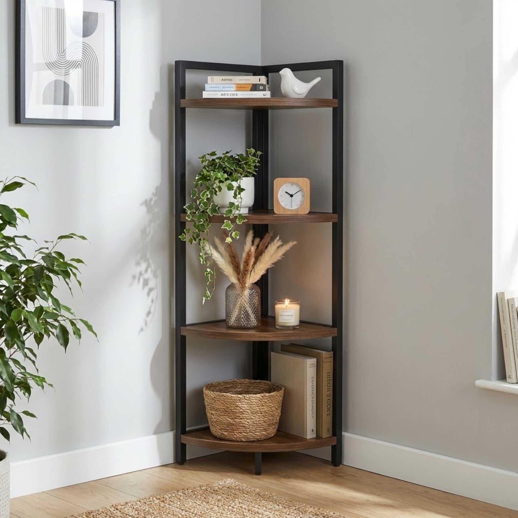 4 Tier Shelf Free Standing Wood Corner Unit