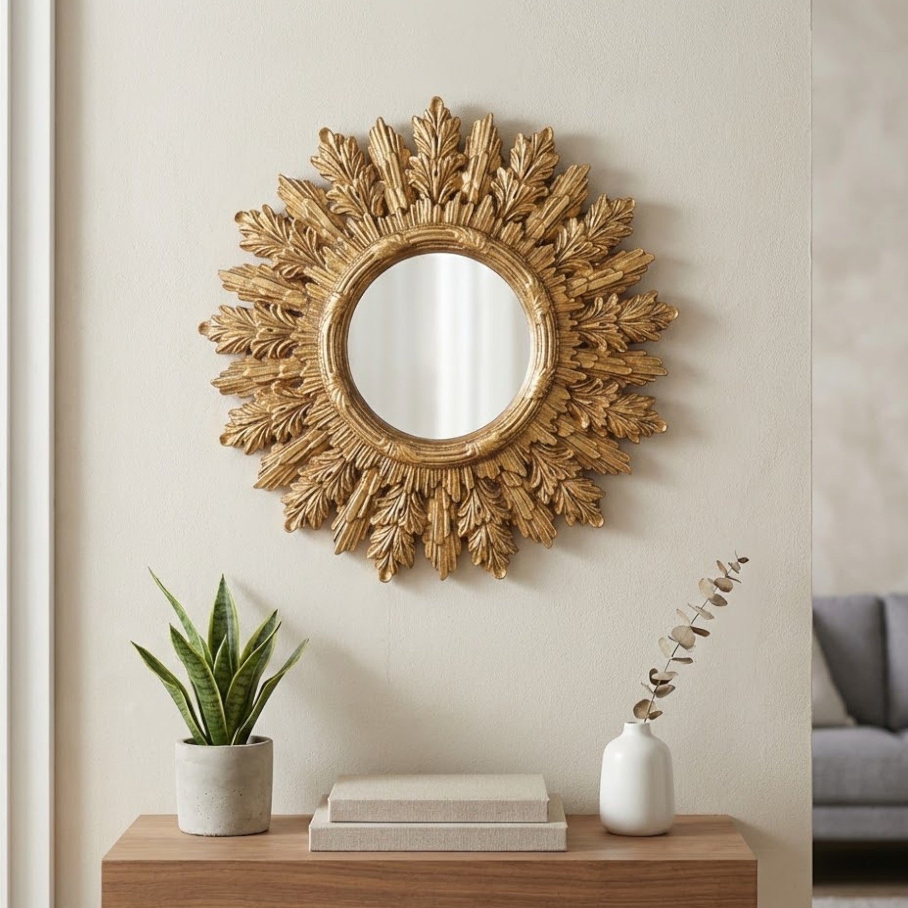 Antiqued Gold Ornate Framed Mirror