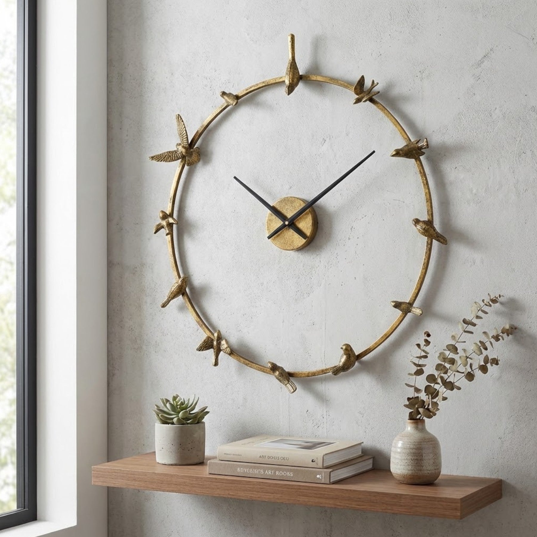 Antique Gold Bird Bath Wall Clock
