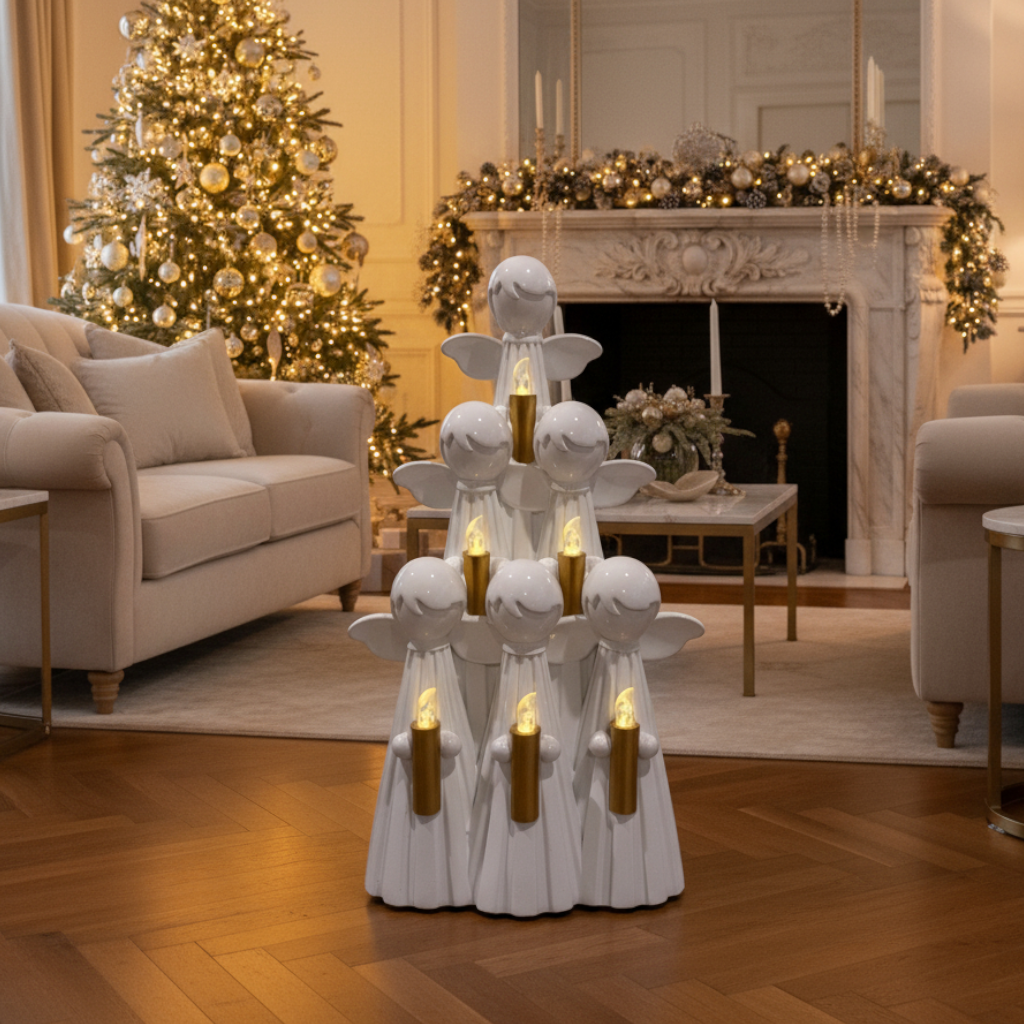 Light Up Stacked Candle Angels Ornament