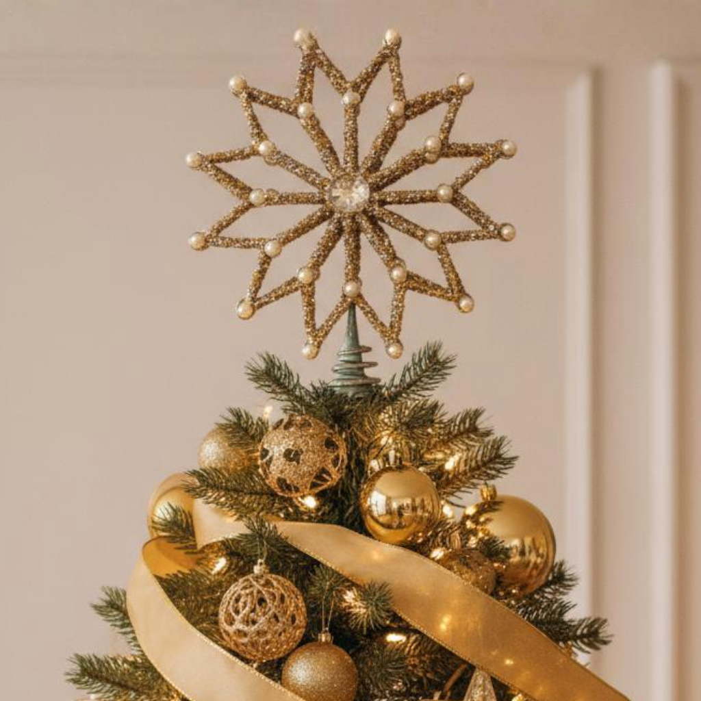 Opulent 3D Glitter Pearl Star Tree Topper