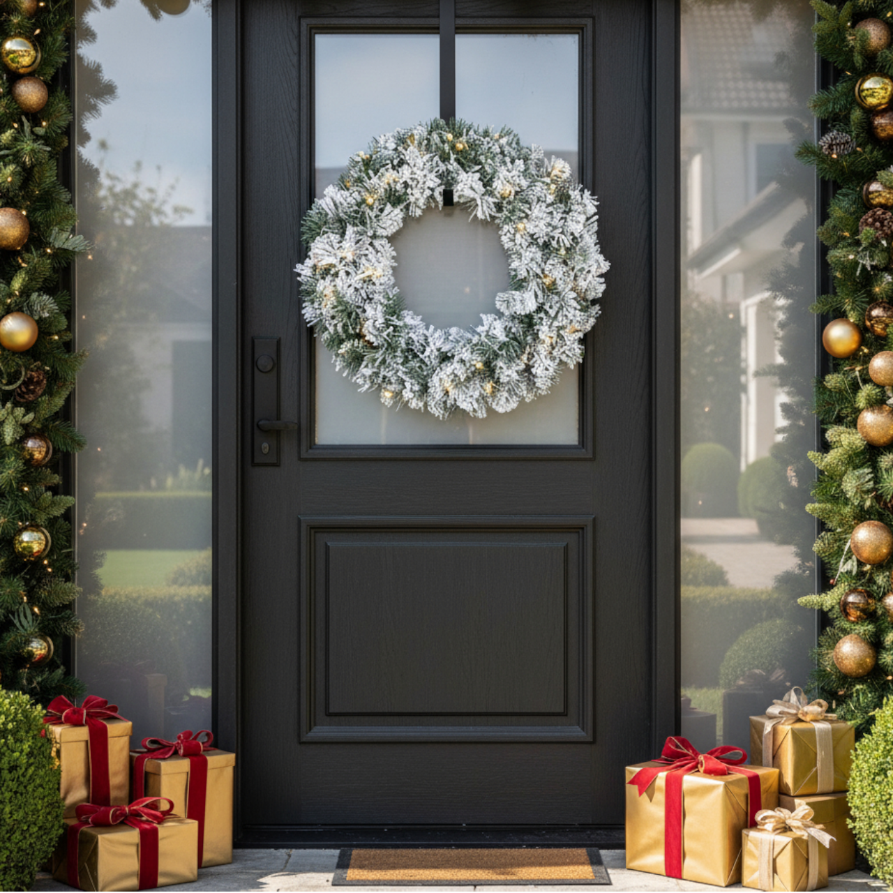 Heritage Imperial Snowy Pre-Lit Door Wreath