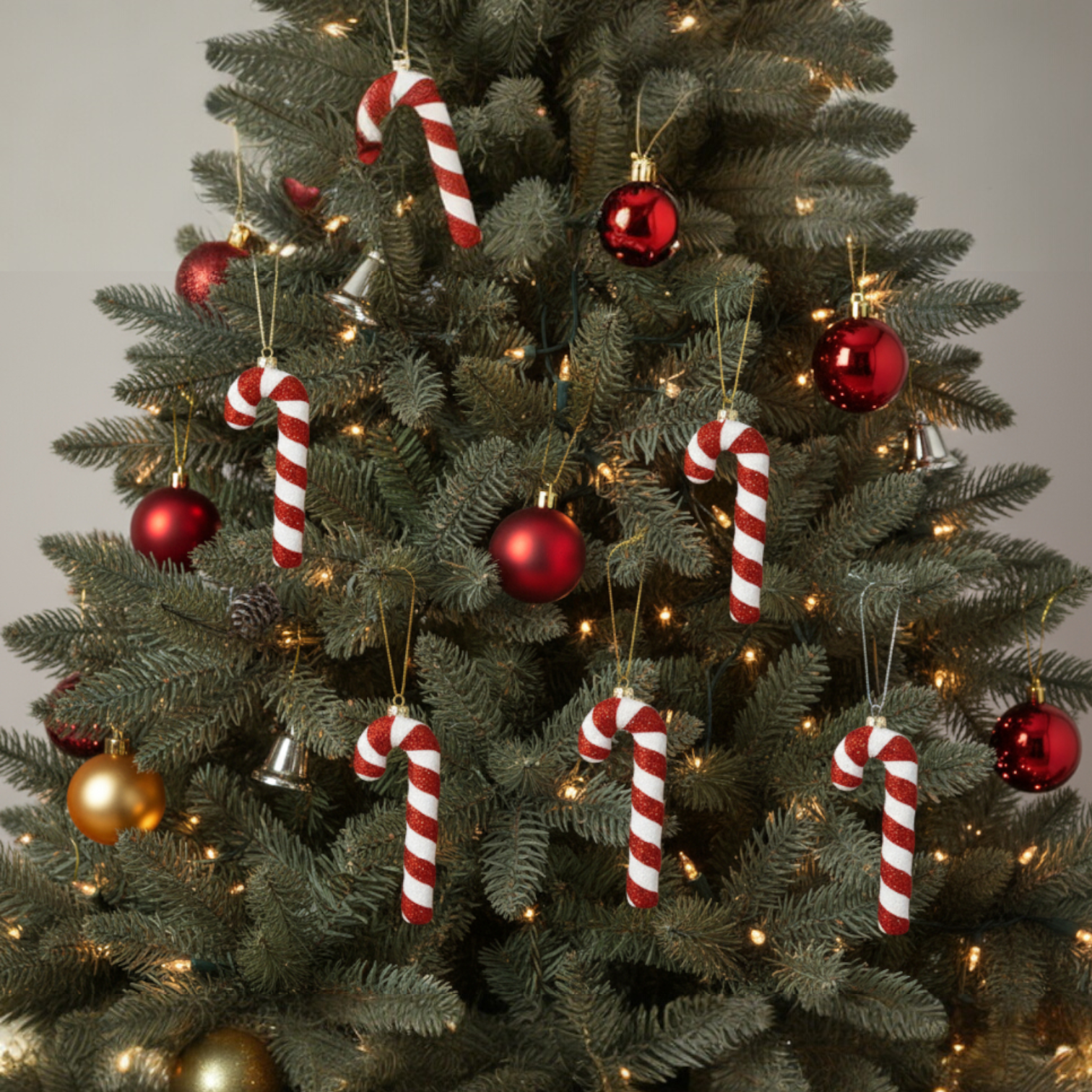 Set Of 6 Glitter Candy Cane Decorations