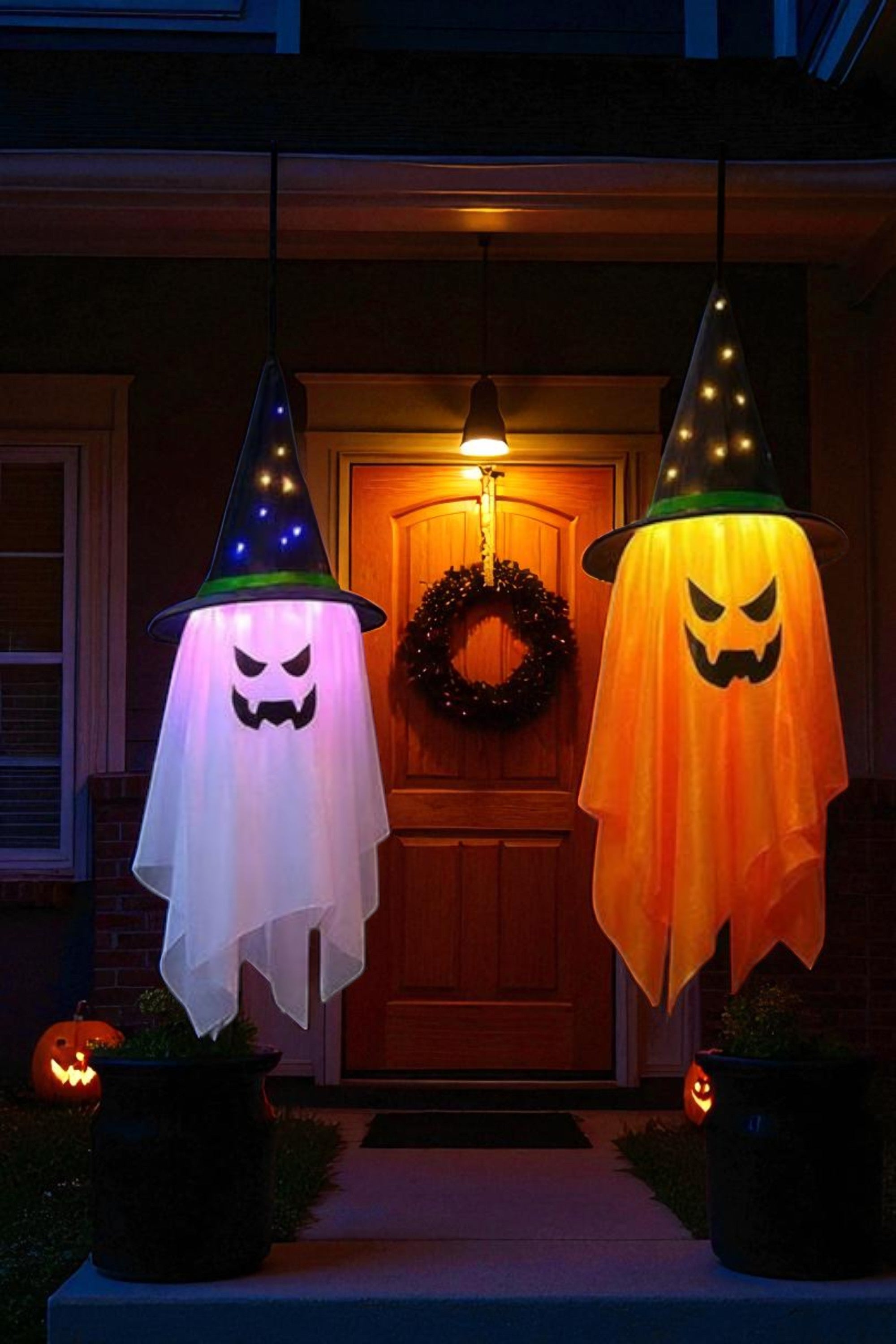 Set Of 2 Hanging Halloween Light Up Ghosts