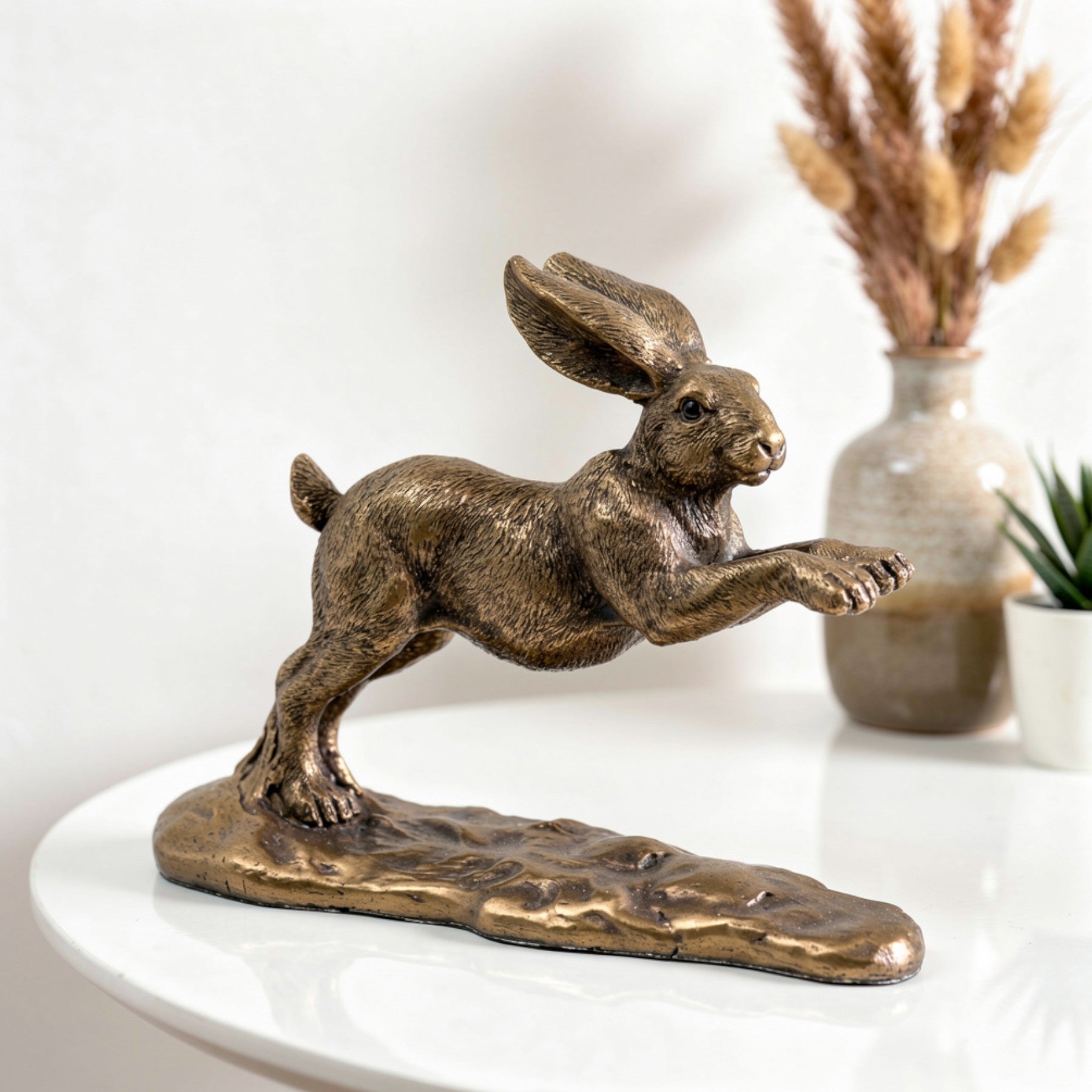 Bronzed Running Hare Sculpture