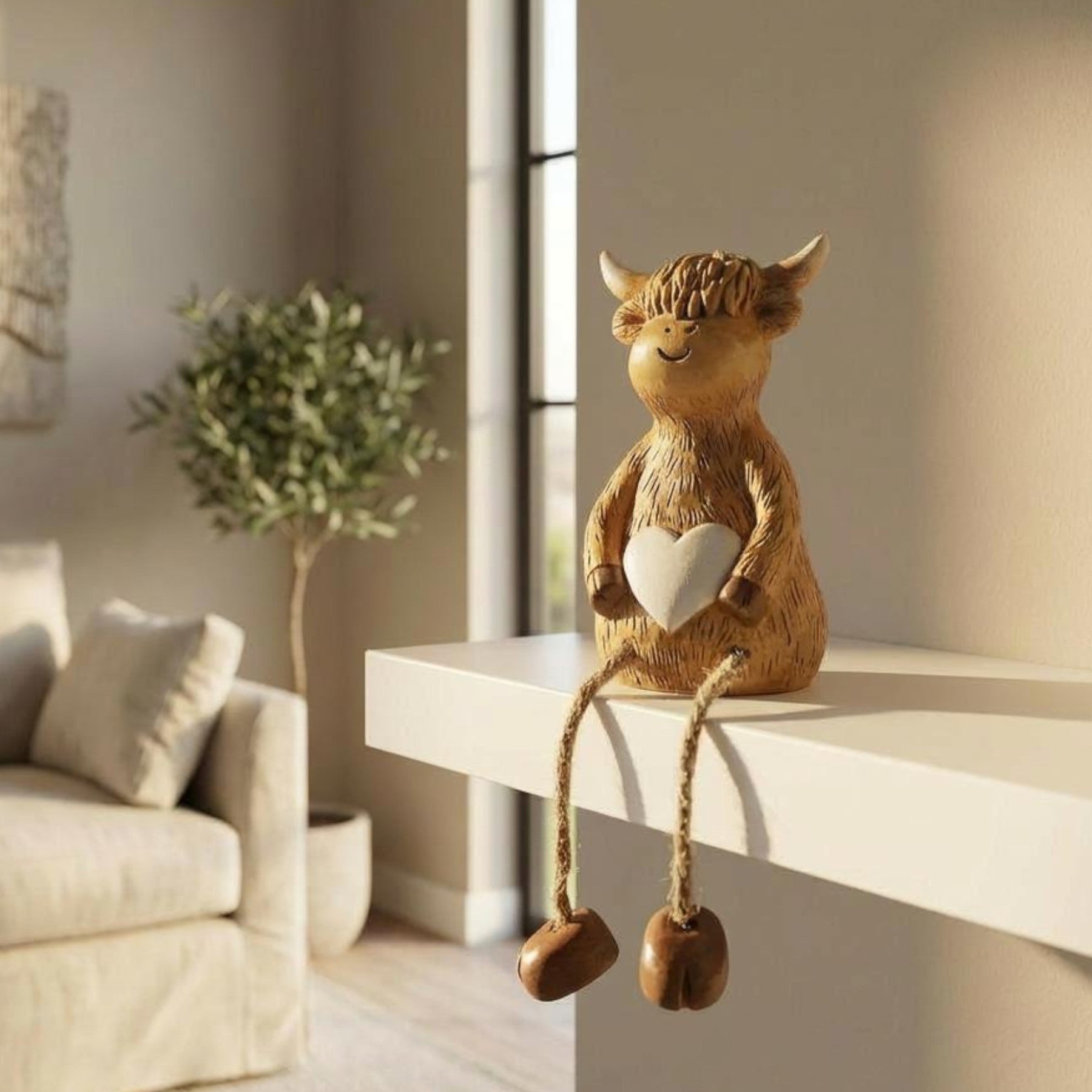 Highland Cow Heart Shelf Sitter