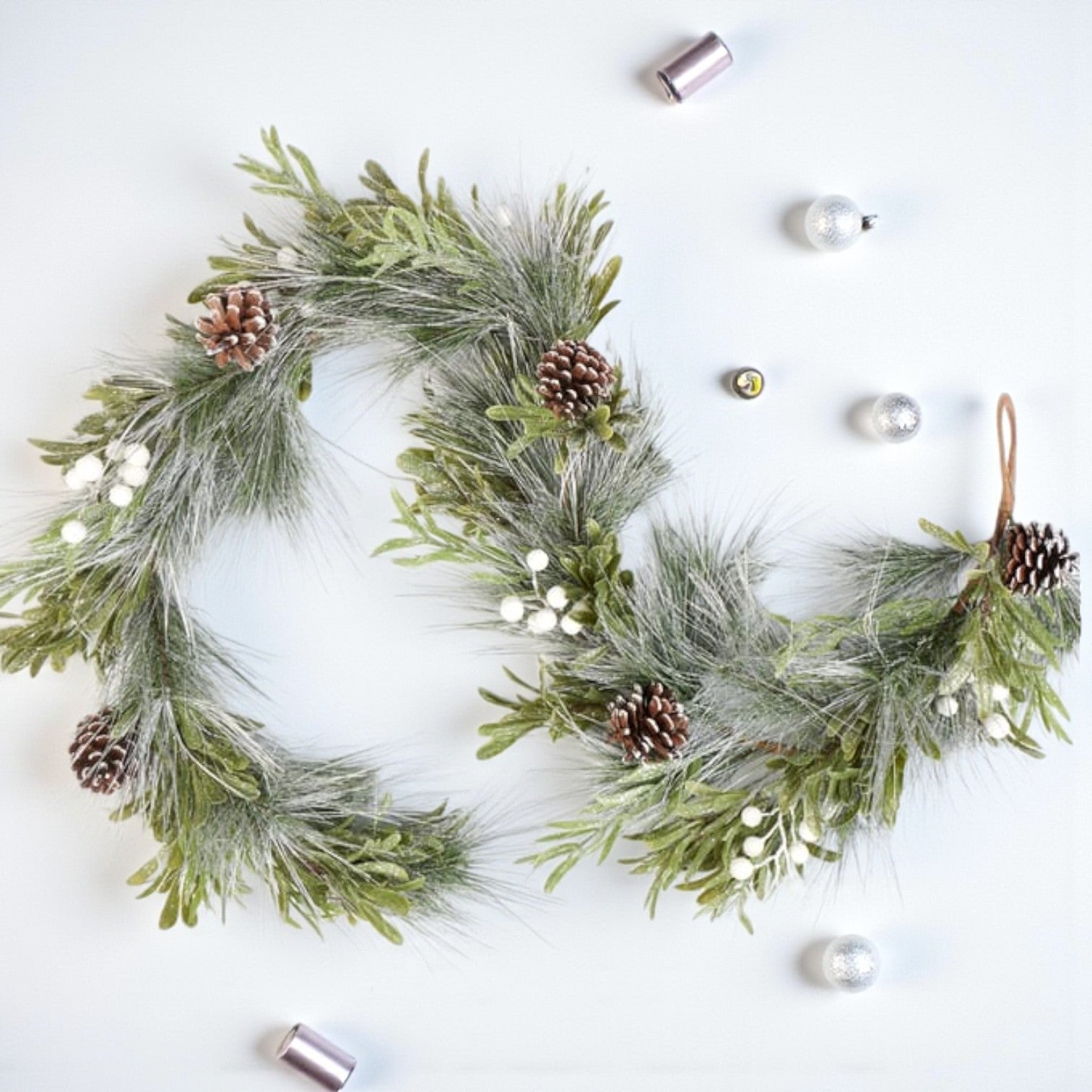5ft Snowy Flocked Pine Cone Garland