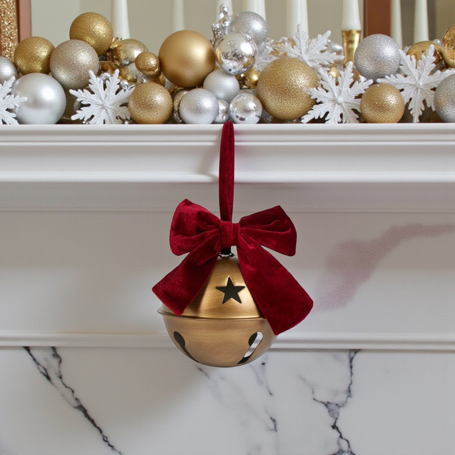 Velvet Bow Hanging Gold Christmas Bell