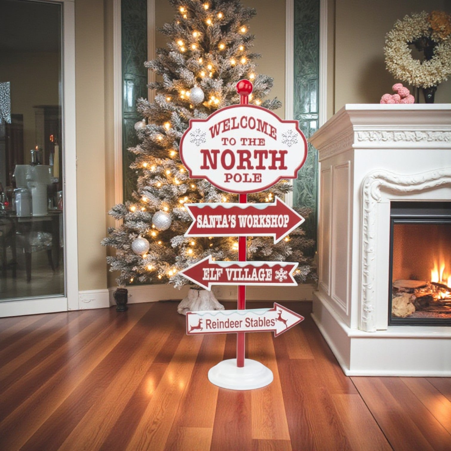 Standing North Pole Street Sign Decoration