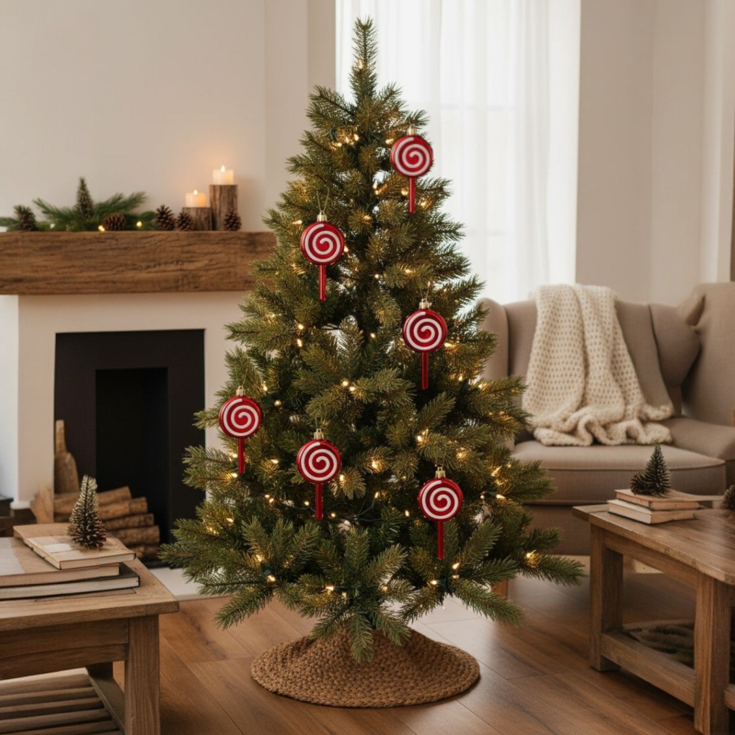 Set Of 6 Hanging Candy Cane Swirls