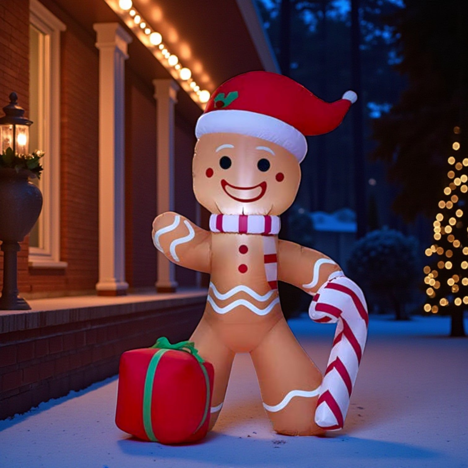 4ft Inflatable LED Candy Cane Gingerbread Man