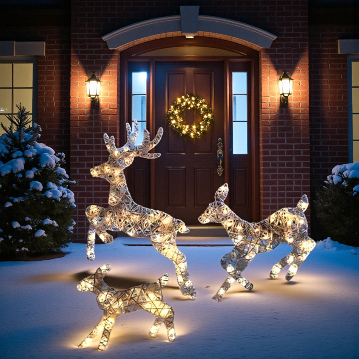 Set Of 3 LED Leaping Reindeer Family