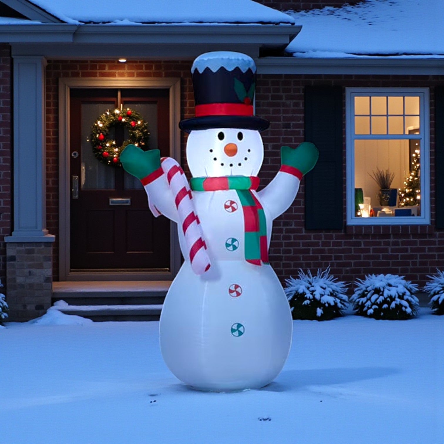 4ft Inflatable LED Candy Cane Snowman