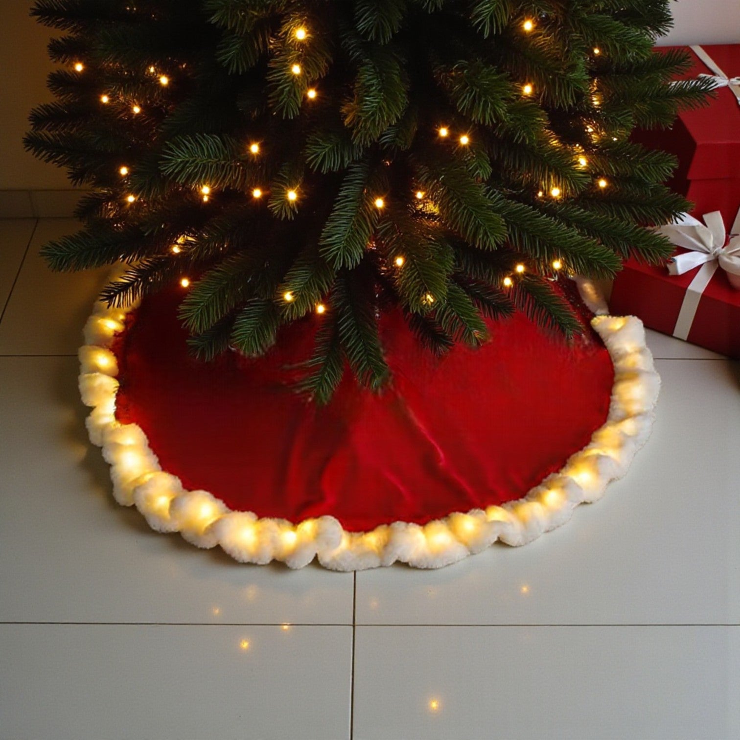 Light Up Red Velvet Tree Skirt