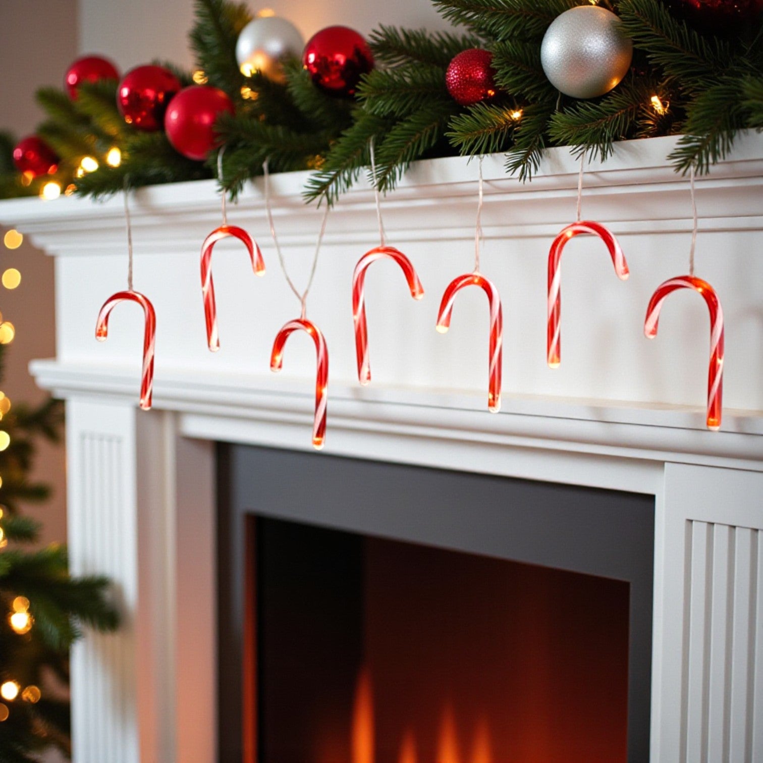 Set Of 7 Candy Cane String Lights