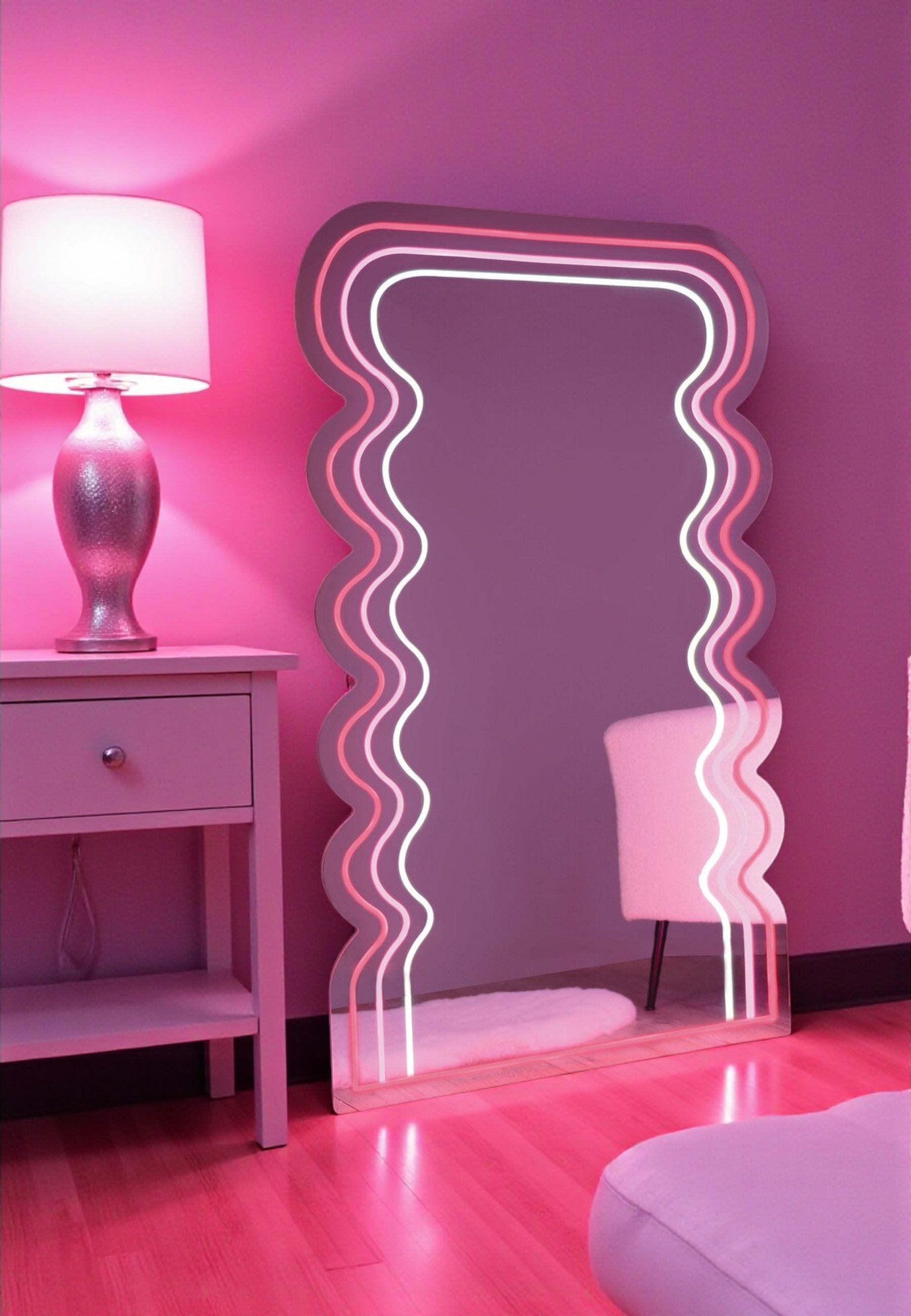 Stylish Wavy Acrylic LED Tall Mirror