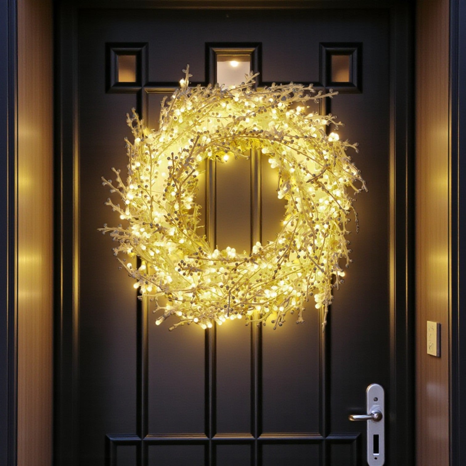 Warm White Light Up Winter Berry Door Wreath