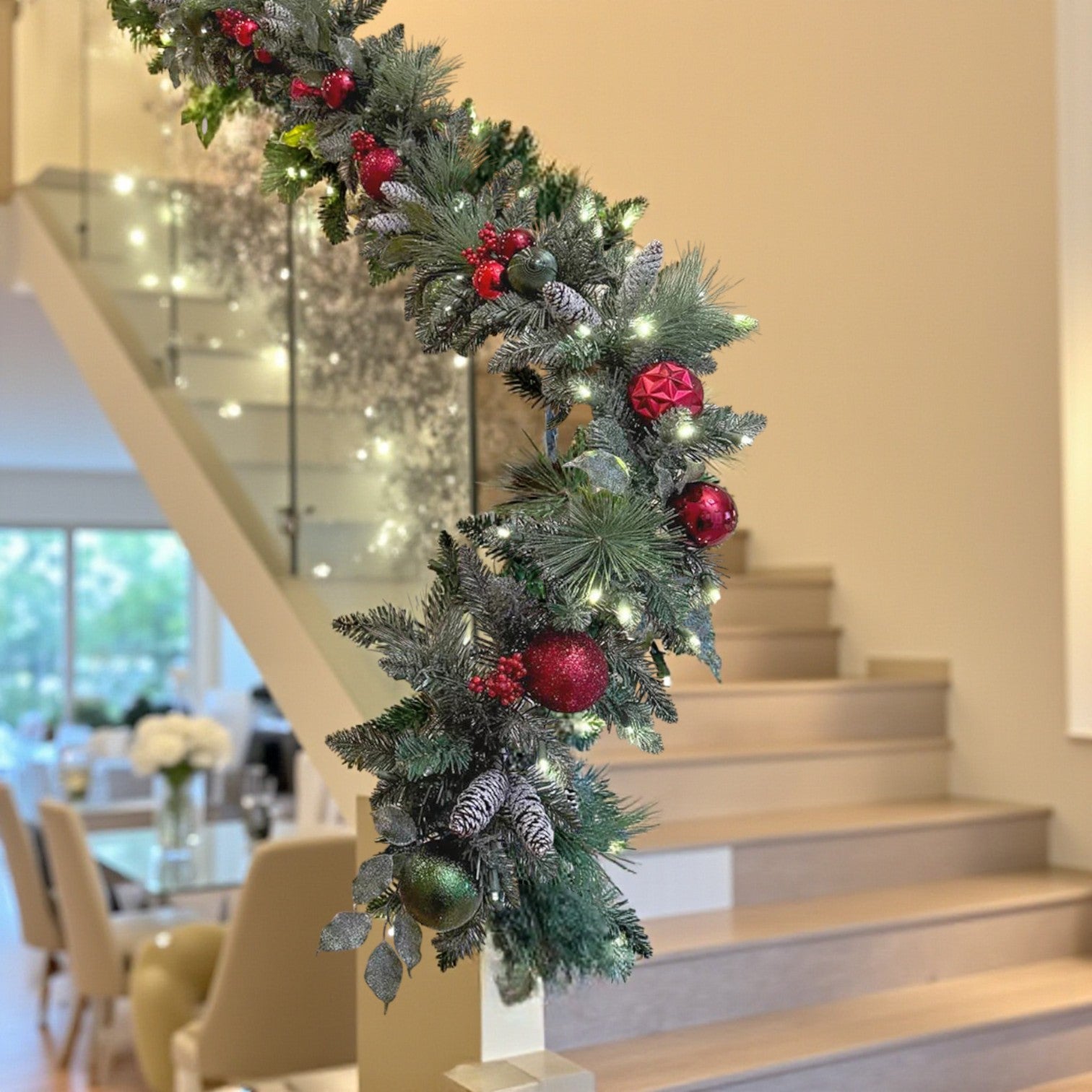 9ft Pre-Lit Luxury Red Twinkling Garland